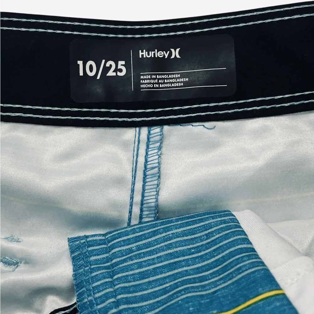 Hurley Indo Blue Striped Board Shorts Swim Trunks Boys Size 10/25